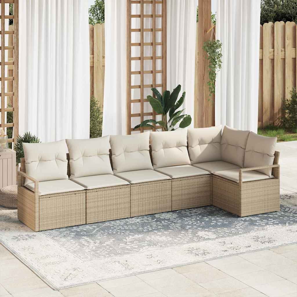 Garten-Sofa-Set mit Kissen mit Speicher 6 pcs Beige und Creme